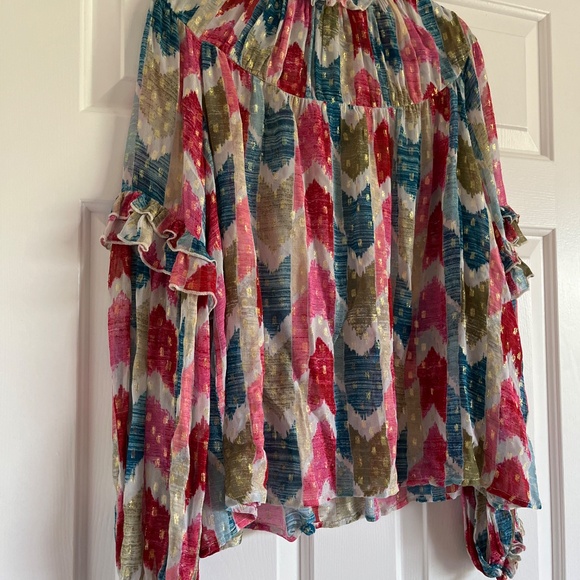 Oliphant multi color metallic boho blouse S-M - Picture 2 of 12